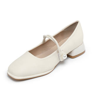ZUOMILUO Chunky Heel Mary Jane Shoes Women's Ecru