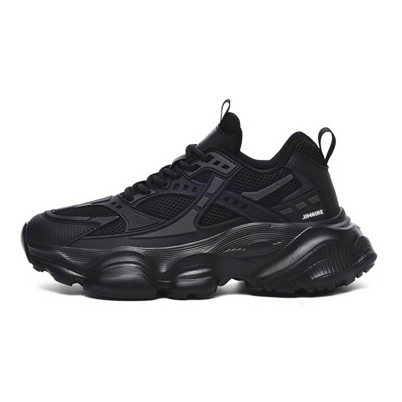 JINMAIWANG Synthetic Leather Cushioning Slip Resistant Cushioning Slip Resistant Low top Chunky Sneakers Men's Black