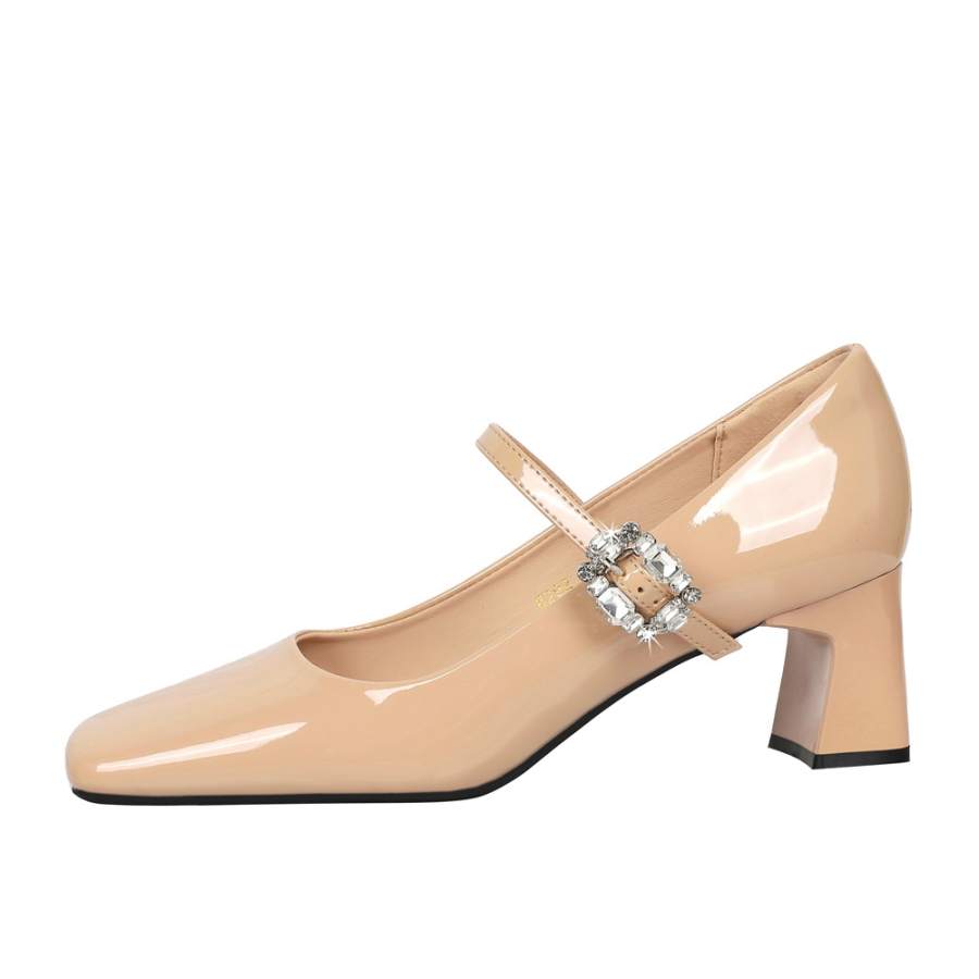 QITUMAUL Patent Leather Chunky Heel Mary Jane Shoes Women's