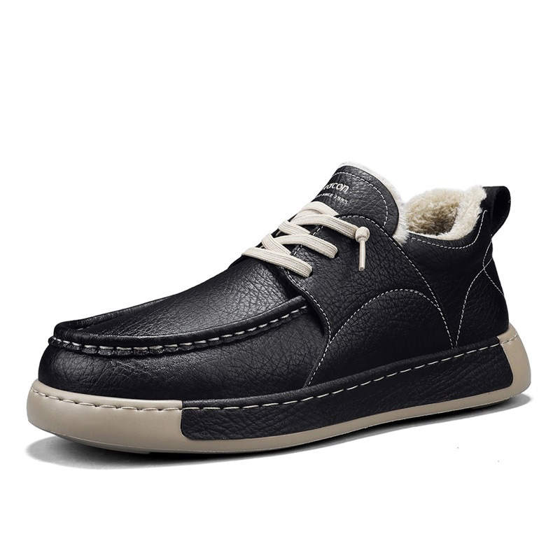 YEARCON 2025 Winter Fleece Lined Thermal Versatile Men's Casual Shoes Slip on Leather Shoes Mid top Insulated Shoes