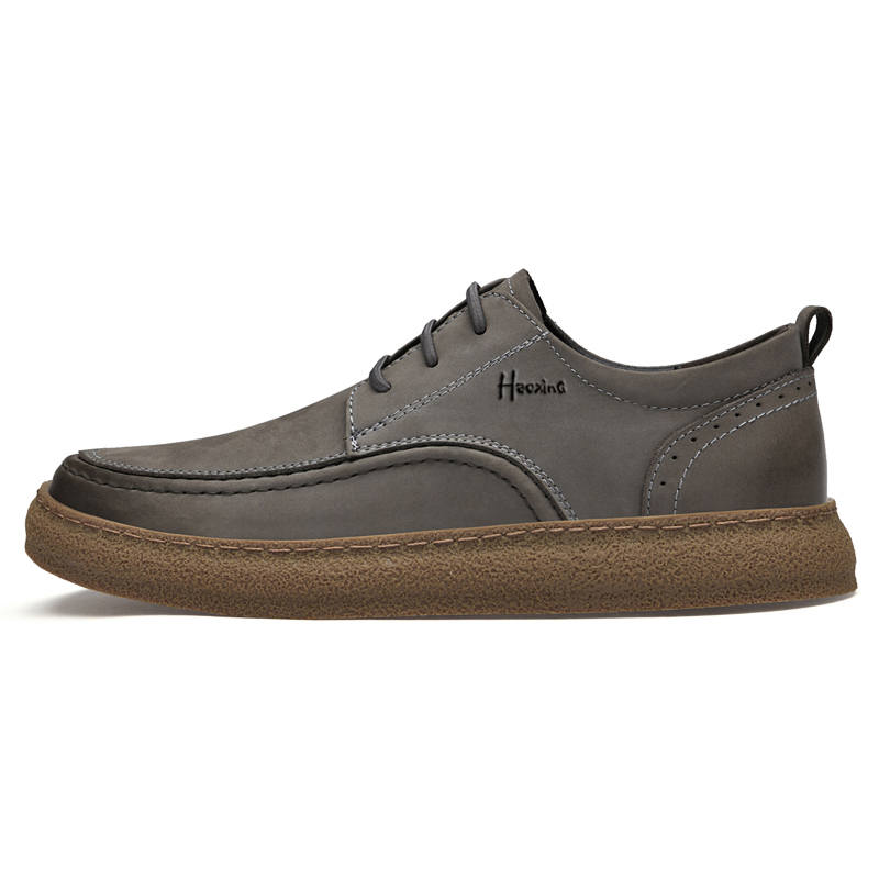 HAOXING Top Grain Cow Leather Casual Shoes Men's Gray