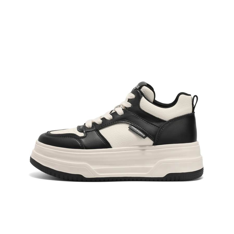 BELLE Slip Resistant, Abrasion Resistant, Height Increasing High top Skateboard Shoes Women's Ecru, Black, Brown