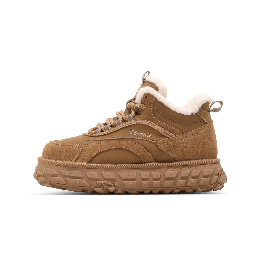 C°BANNER Cow Split Leather Fashion Fleece Lined, Versatile Minimalist Style Thermal High top Casual Shoes Women's