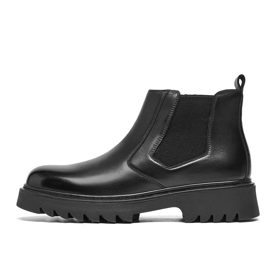 C°BANNER Fleece Lined British Style Business Commuting Short Chelsea Boots Men's Black