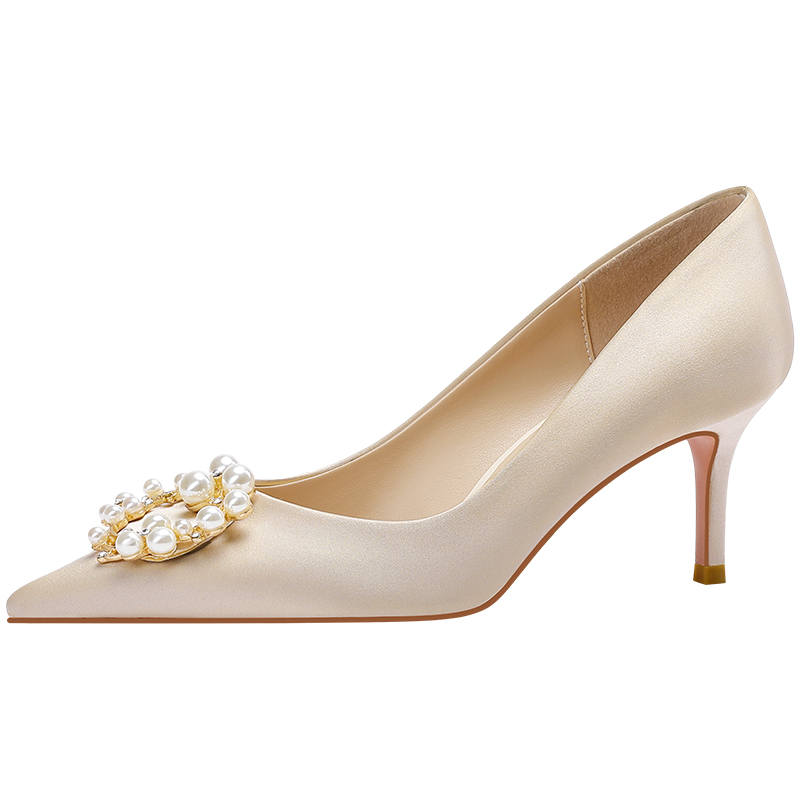 LANMOU Fabric Slim Heel High Heels Women's Champagne