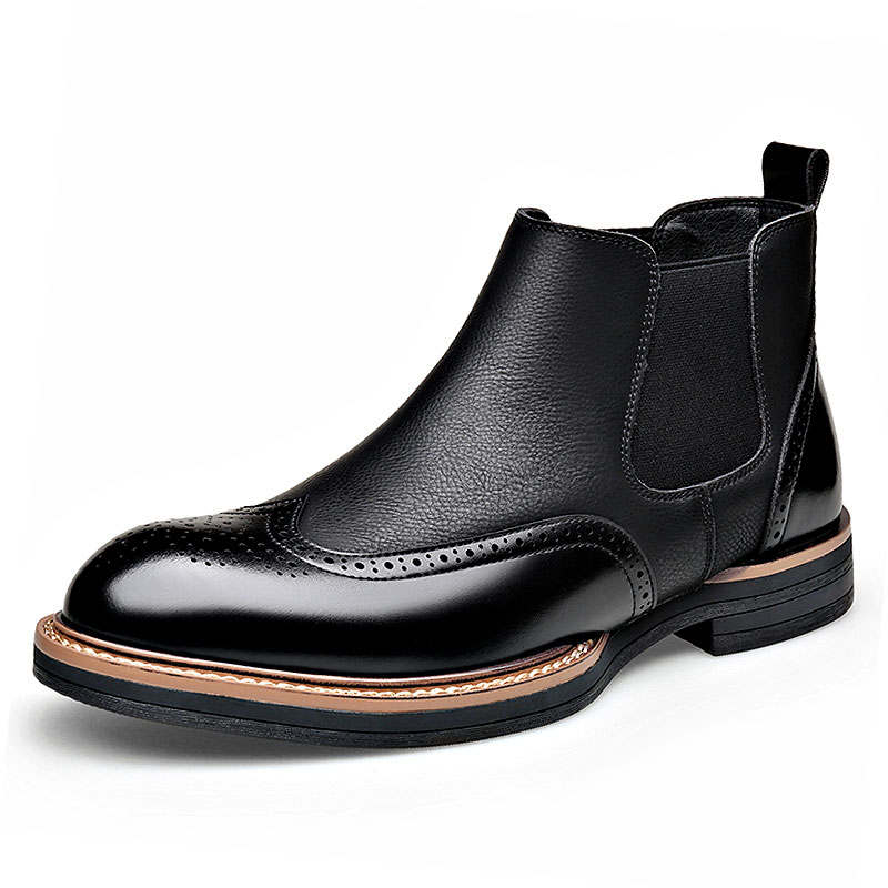 KAQIAODI Cow Leather Short Chelsea Boots Men's Black