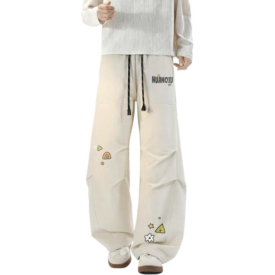 HUANQIU Casual Pants Unisex Thickened And Fleece Lined Straight Fit Pants