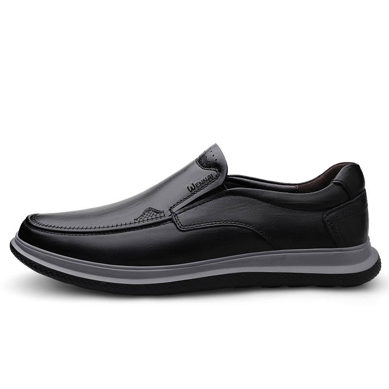 WENNAI Casual Leather Shoes Men's Low Top Black/Brown