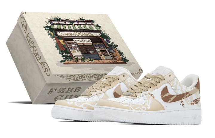 Nike Nike Air Force 1 Box, Han Pattern Tool Coverage Thermal Coverage Low top Skateboard Shoes Men's Beige Brown