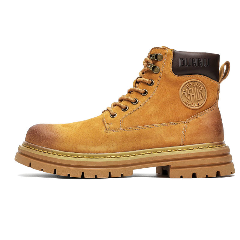 DUNNU Top Grain Cow Leather Short Combat Boots Men's Yellow