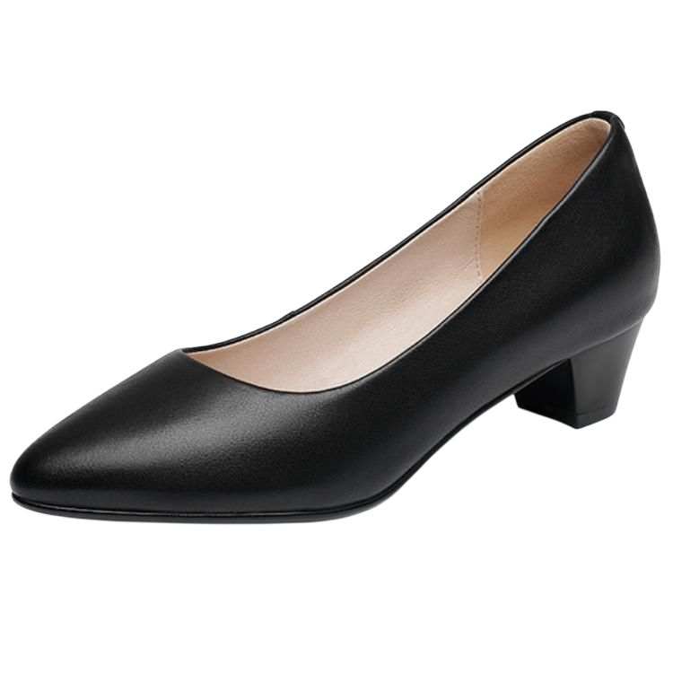 RED DRAGONFLY Cow Leather Chunky Heel High Heels 3.9CM Women's Black