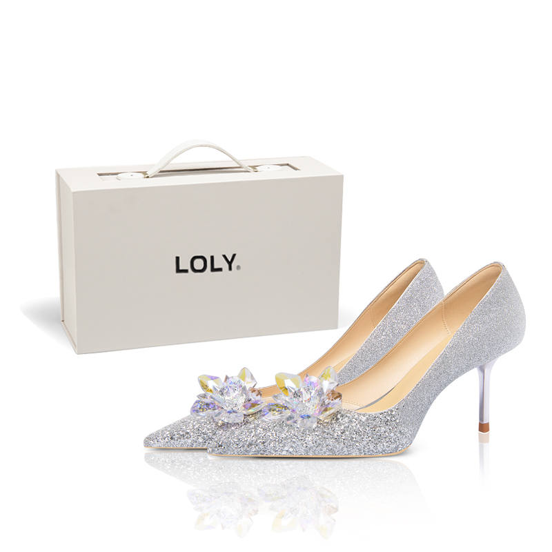 LOLY Slim Heel Wedding Shoes Women's Silver