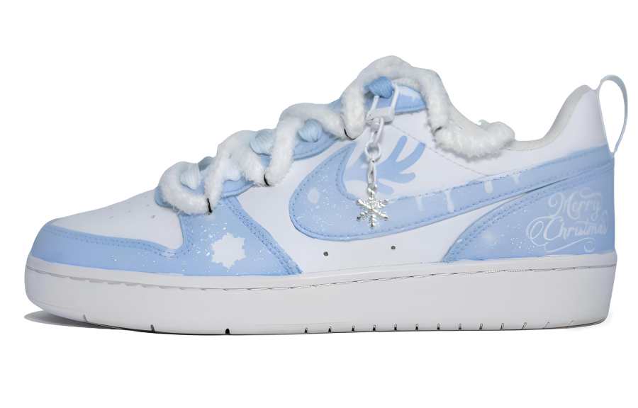 Nike Nike Court Borough 2 Leather Cushioning Abrasion Resistant Slip Resistant Low top Skateboard Shoes Women's Blue White