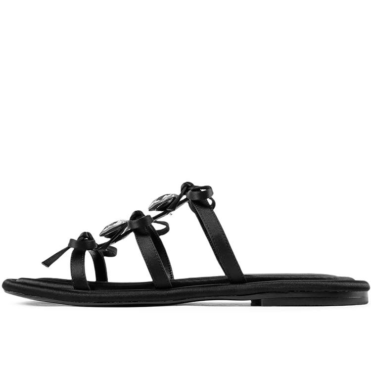 CICIFOR Rubber Sole Rhinestone Slip Resistant Slide Slippers Women's Black