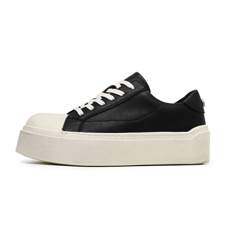 NSIOSC Pu Cushioning Abrasion Resistant Height Increasing Low top Skateboard Shoes Unisex Black White