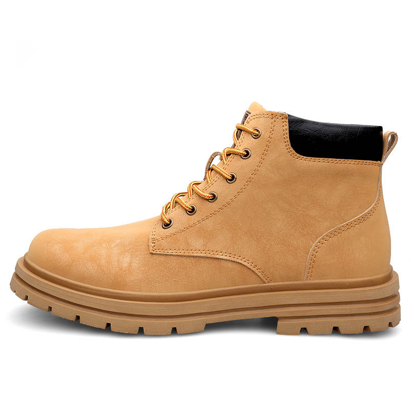 YINGLUNQISHI Cow Leather Short Combat Boots Unisex Yellow