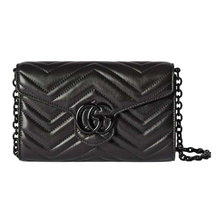 GUCCI GG Marmont Quilting V Shaped Nappa Leather Shoulder Bag Women's Black