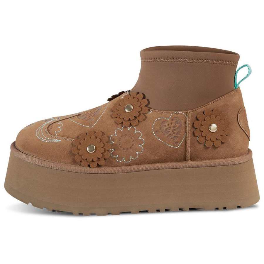 UGG UGG Fleece Lined, Round Tip Thickness Short Snow Boots Women's Brown