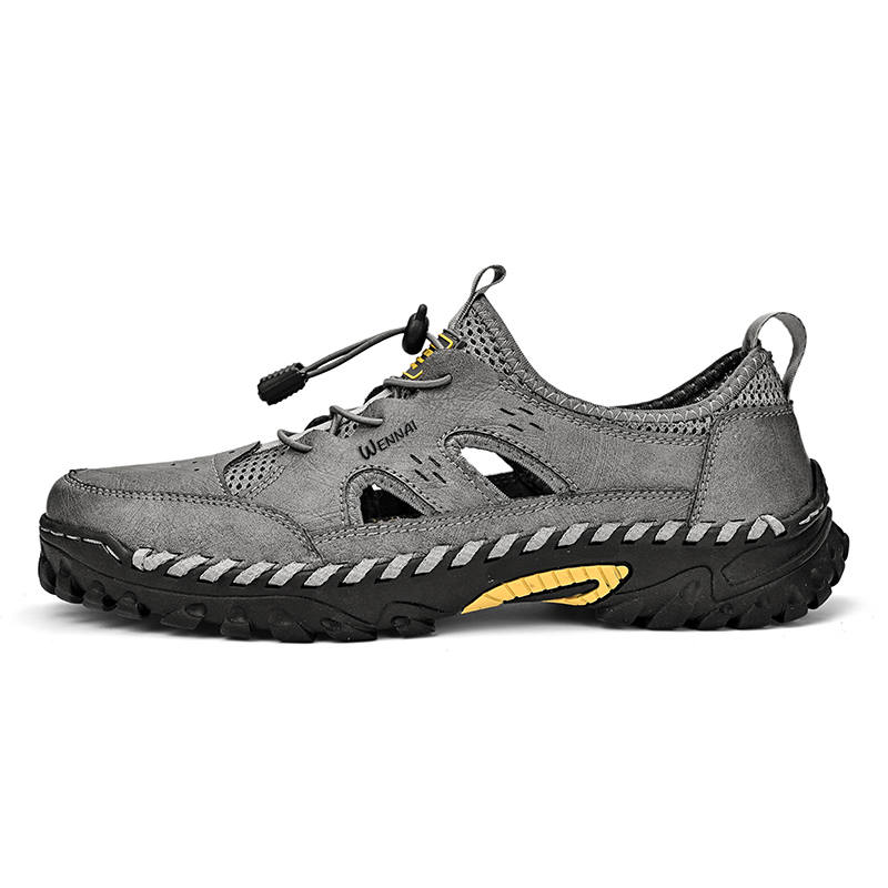 WENNAI Top Grain Cow Leather Casual Shoes Men's Gray