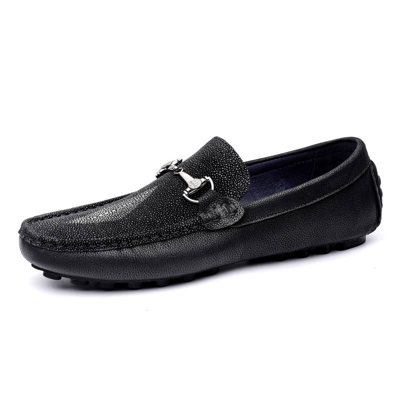 GONGNIULEITING Top Grain Cow Leather Gommino Loafers Men's Black