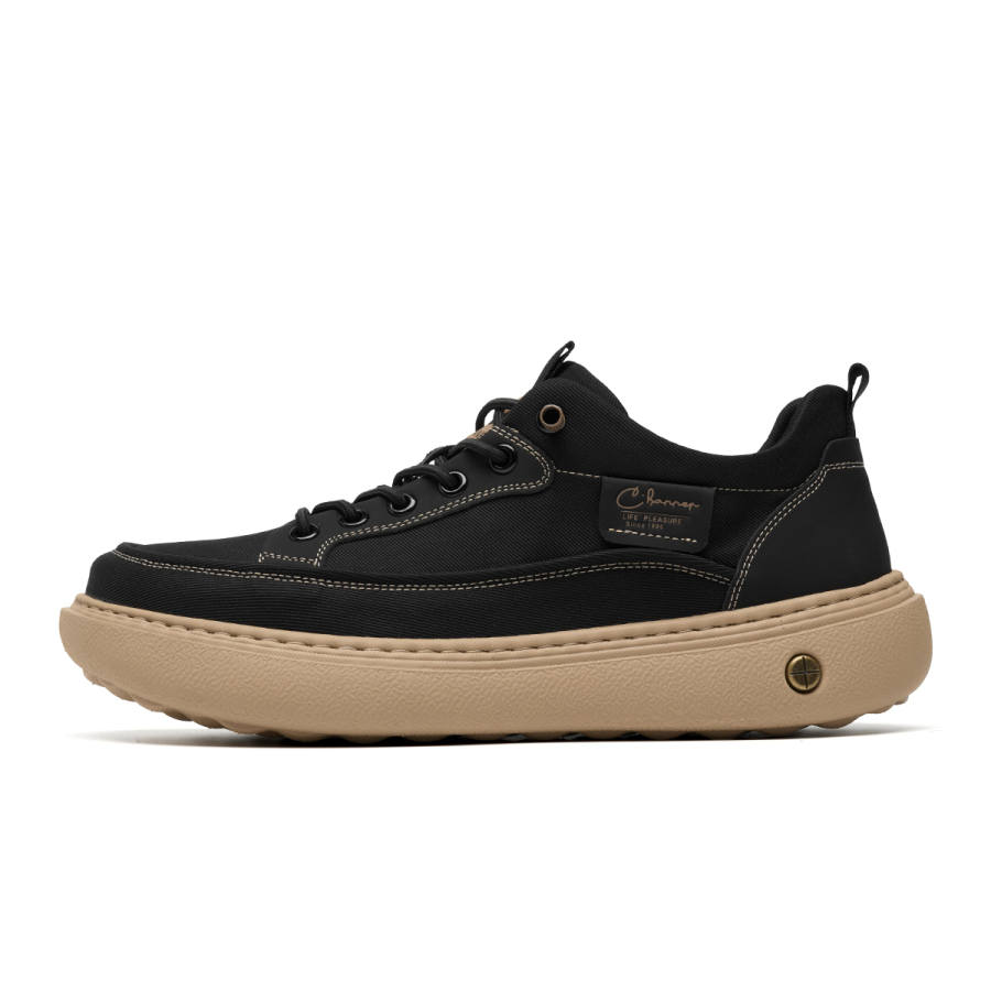 C°BANNER Fabric Height Increasing Lightweight Breathable Low top Casual Shoes Men's Black
