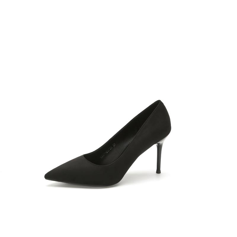 HKCP Suede Slim Heel High Heels 8.5cm Women's Black