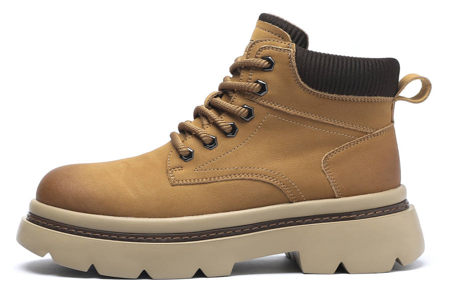 Mulinsen Cow Split Leather Short Combat Boots Men's Yellow