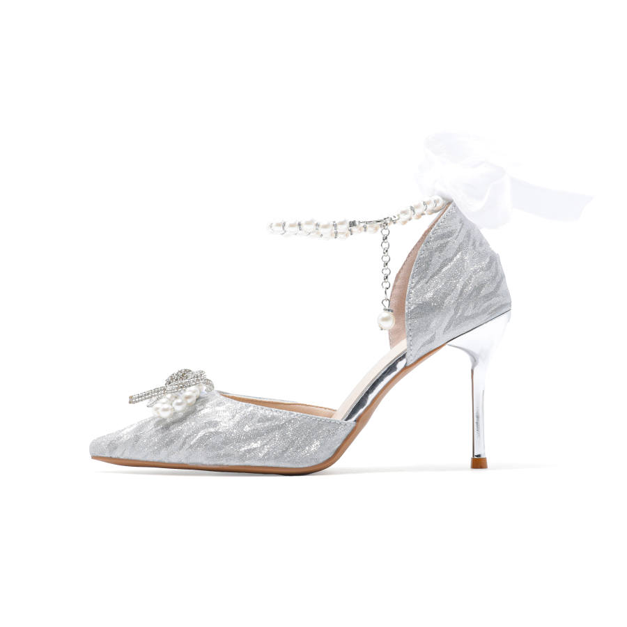 YIYIQIN Microfiber Leather Slim Heel High Heels Women's Silver Gift Box Set