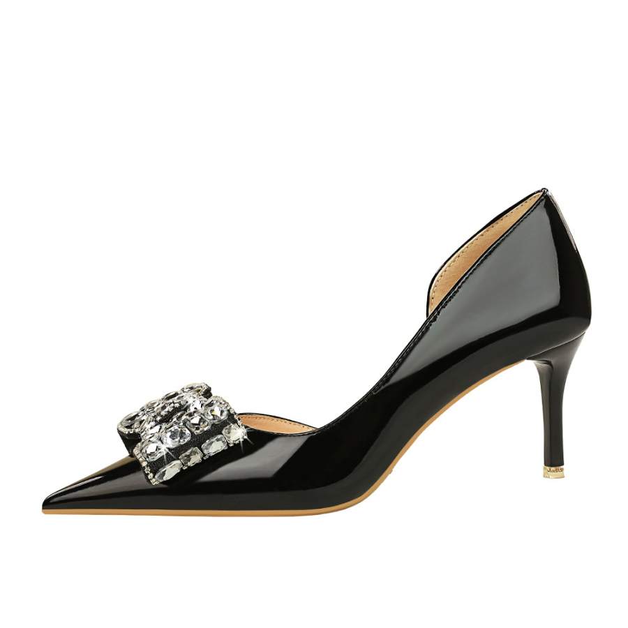 QITUMAUL Patent Leather Slim Heel High Heels 10.5cm Women's
