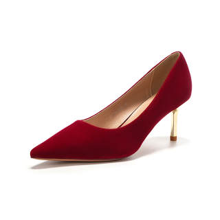 QITUMAUL Suede Slim Heel High Heels Women's Red