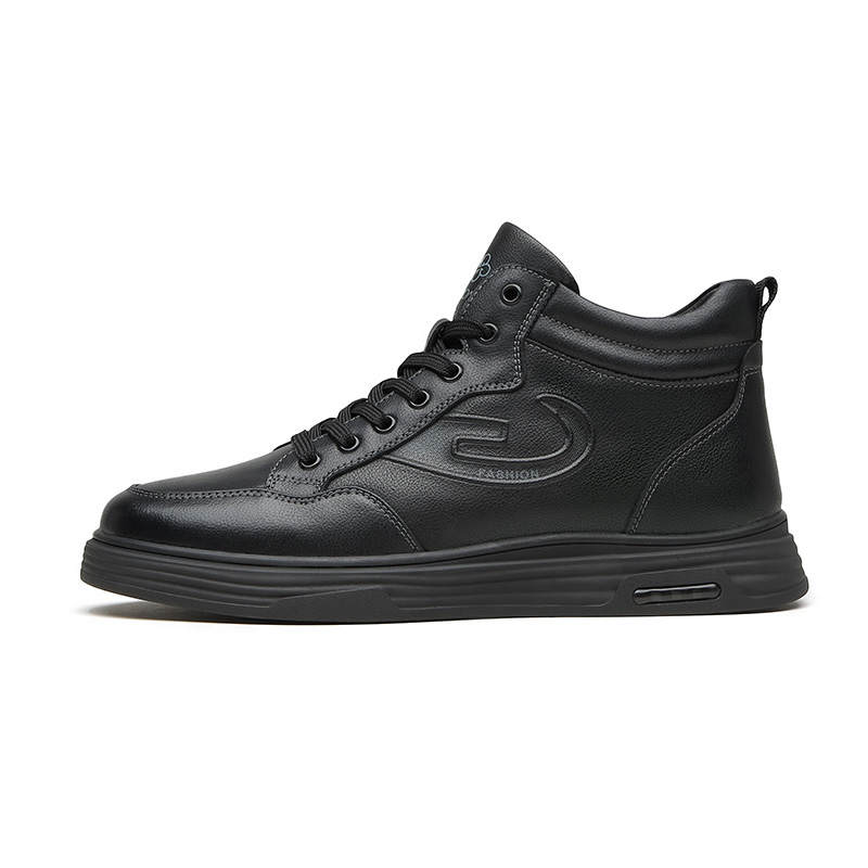 QIAONAI Cow Leather Thermal High top Skateboard Shoes Men's Black