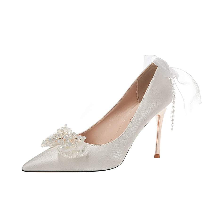 HKCP Slim Heel High Heels Women's White
