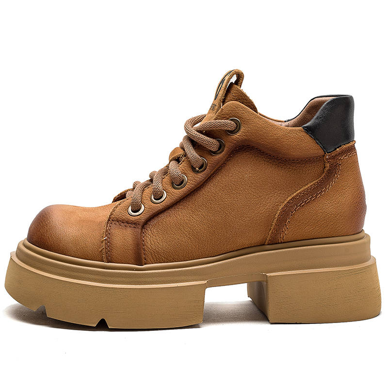 JIEZHOU Top Grain Cow Leather Short Combat Boots 5cm Women's