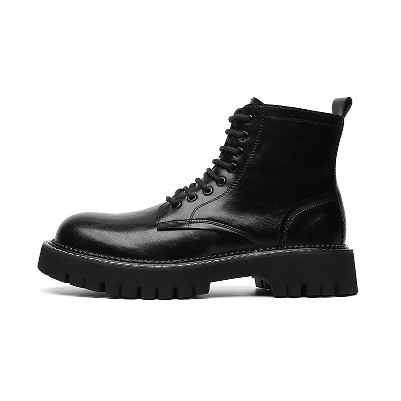 CHILANG CHILANG Microfiber Leather Crew Combat Boots Men's Black