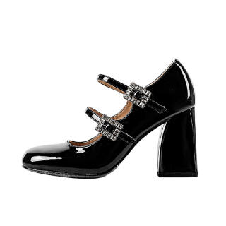 MIAOLV Microfiber Leather Chunky Heel Mary Jane Shoes 8.5cm Women's Black