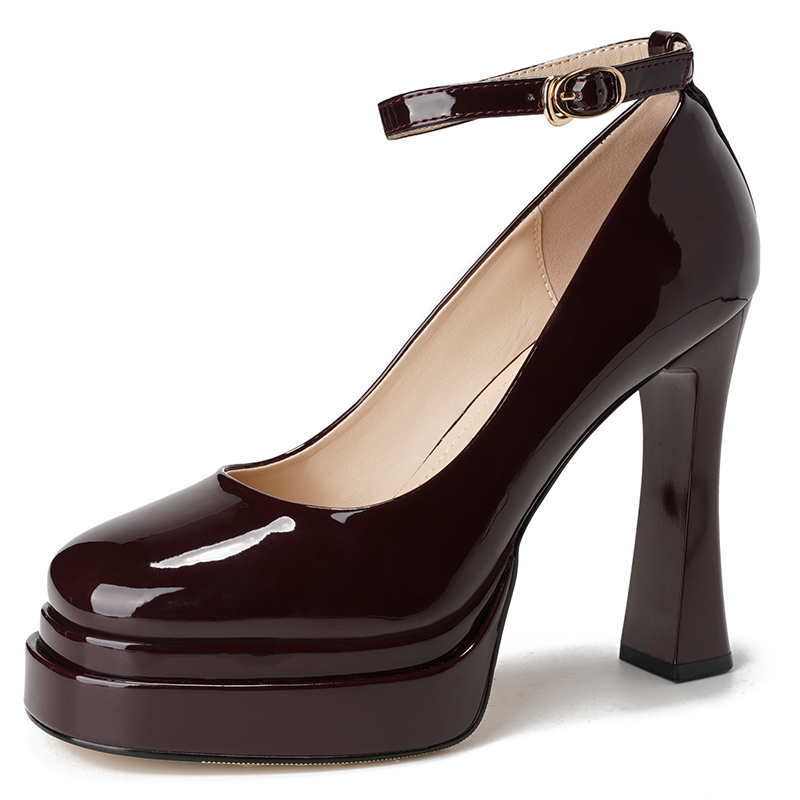 LANMOU Patent Leather Chunky Heel High Heels Women's