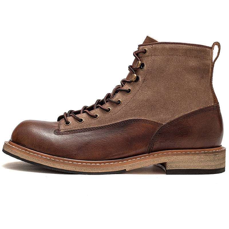 JIEZHOU Leather Ankle Length Combat Boots 3.5cm Men's Brown