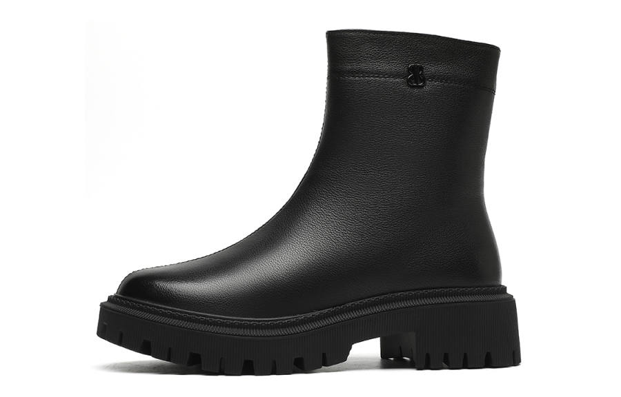 EBLAN Cylinder Boots Fleece Lined Thermal Ankle Boots Women's Black