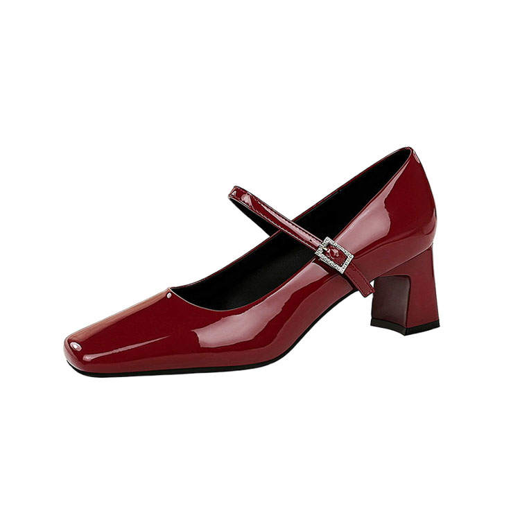 BIGTREE Patent Leather Chunky Heel Mary Jane Shoes Women's