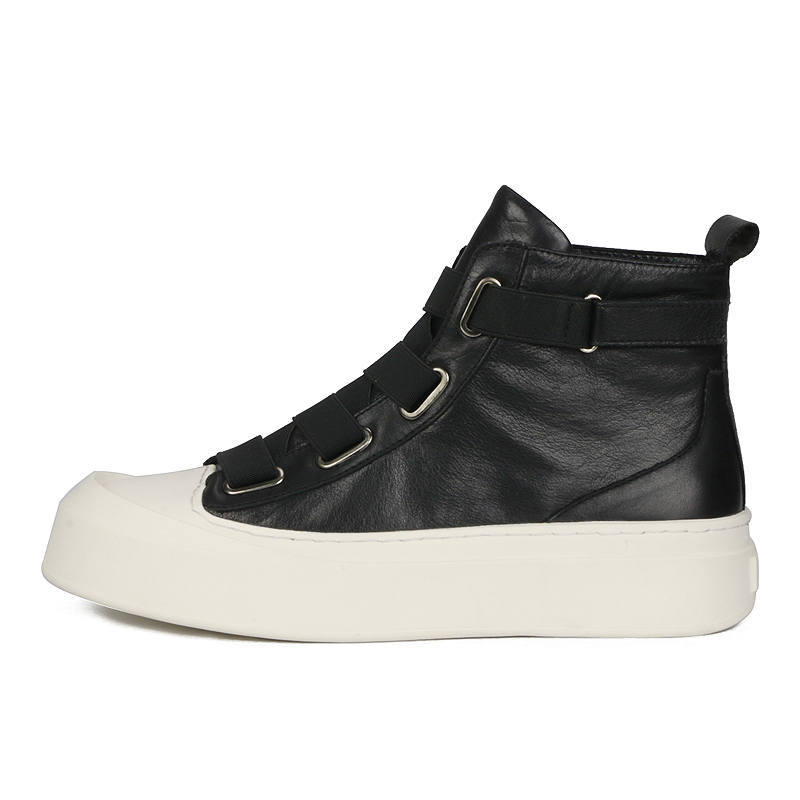 TAIDIAN Top Grain Cow Leather High top Skateboard Shoes Men's Black