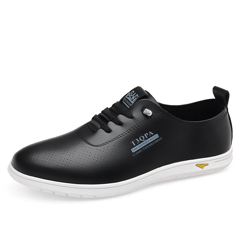 YINGLUNQISHI Top Grain Cow Leather Casual Shoes Men's Black