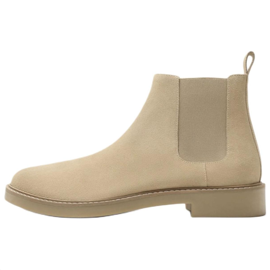 ZARA Cow Leather Short Chelsea Boots Men's Sandy Brown