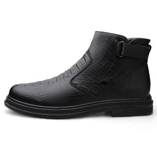 YINGLUNQISHI Top Grain Cow Leather Ankle Boots Men's Black
