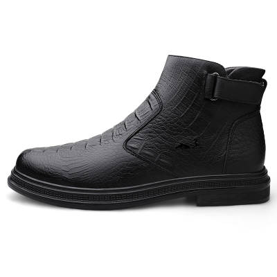 YINGLUNQISHI Top Grain Cow Leather Ankle Boots Men's Black