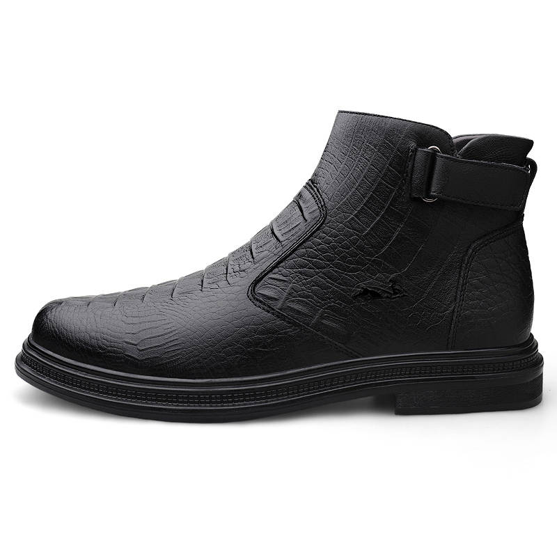 YINGLUNQISHI Top Grain Cow Leather Ankle Boots Men's Black