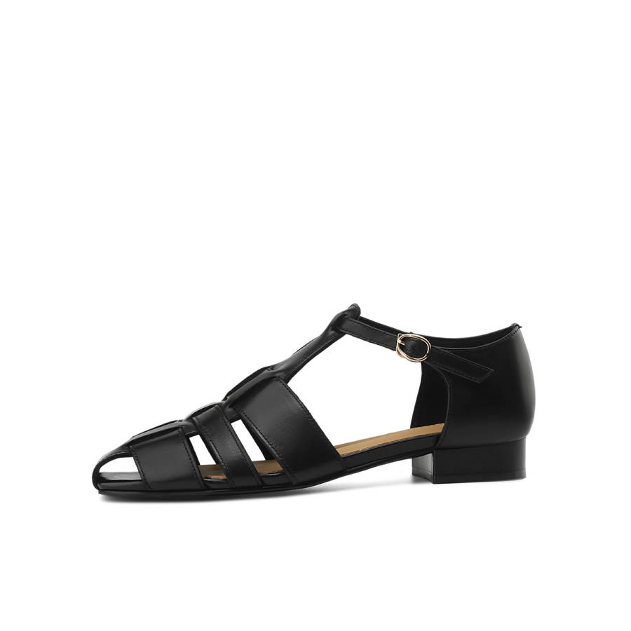 BOERDIQI Pig Cage Shoes Cow Leather Roman Sandals 2cm Women's Black