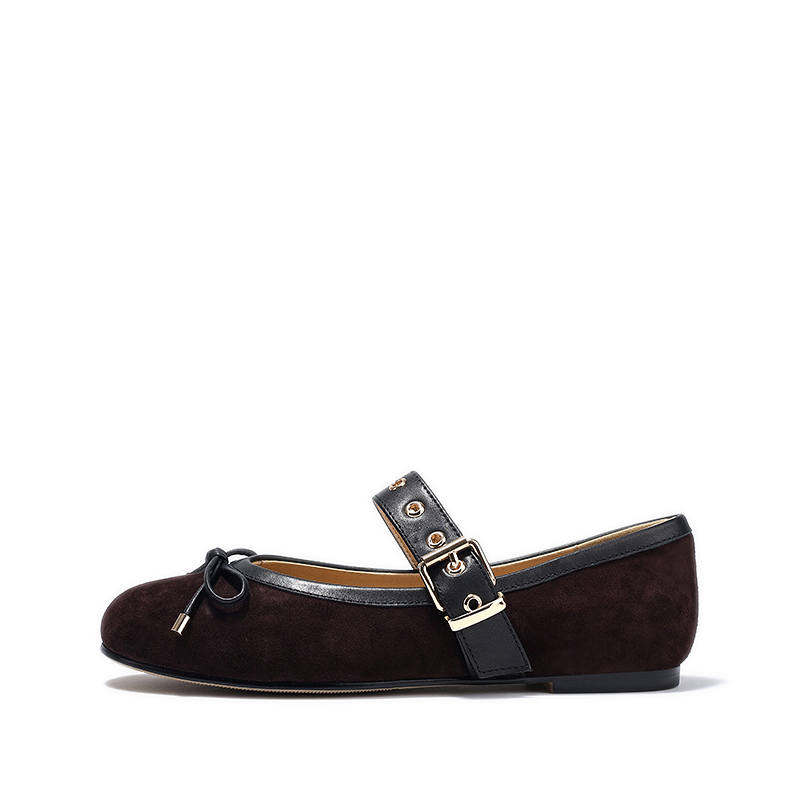 Brut Ros′e Top Grain Cow Leather Mary Jane Shoes Women's Coffee