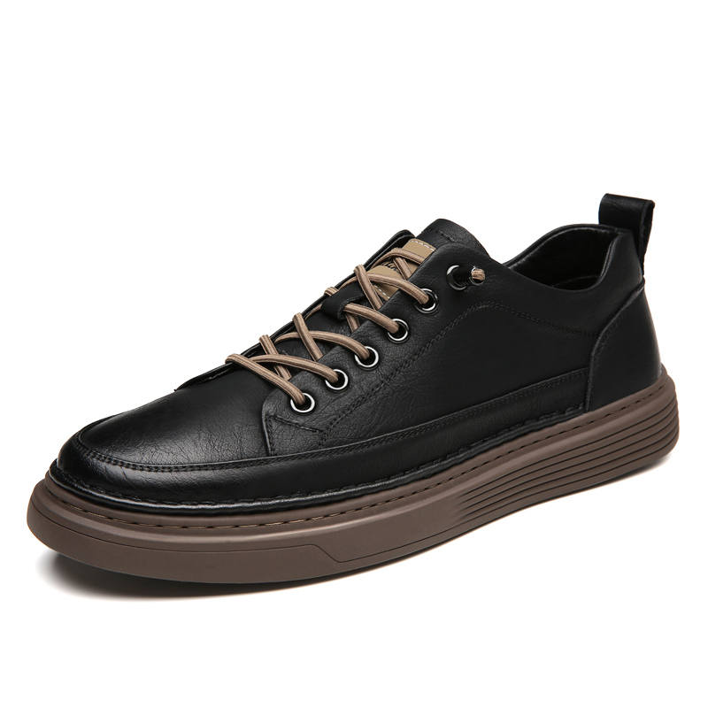 Mulinsen Cow Split Leather Fashion Trend Low top Skateboard Shoes Men's Black
