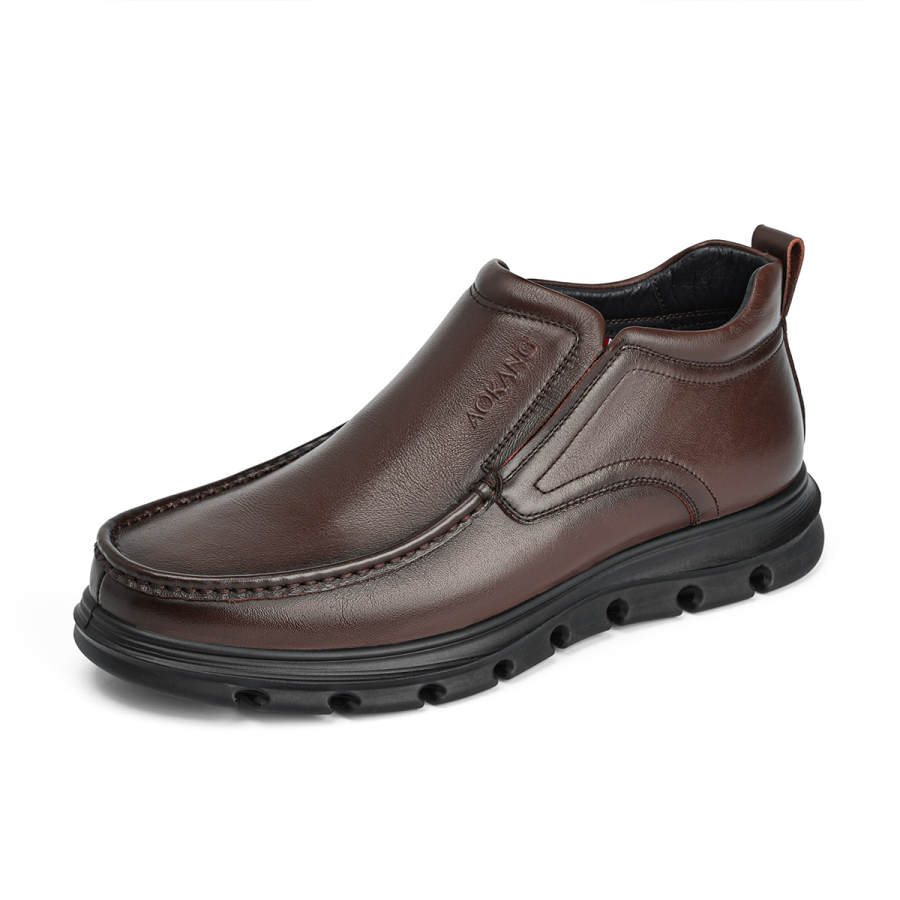 AOKANG Top Grain Cow Leather Casual Leather Shoes Men's Brown