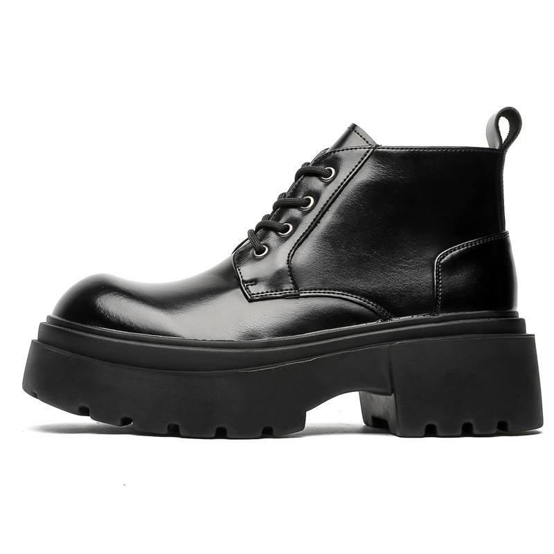 CHILANG CHILANG PU Short Combat Boots Men's Black